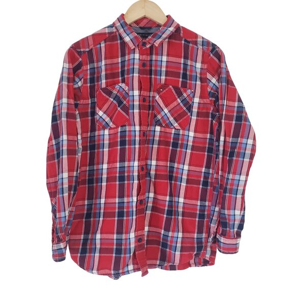 Tommy Hilfiger Mens Red Button Down Long Sleeve Shirt Size XL Normcore Staple - Picture 1 of 6